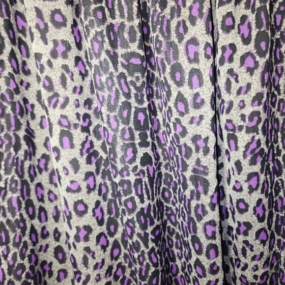 Anne Klein Large Purple Leopard Print Top 3/4 Sleeves Tie Waist - Picture 2 of 8
